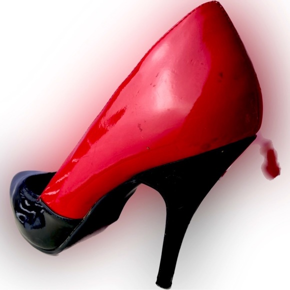 80s Patent leather pumps latex style red and black Spike heels 👠 Vintage - Picture 5 of 12